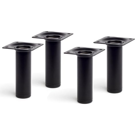 Juego de 4 patas de acero cilíndricas con una altura de 100 mm y acabada en negro. Dimensiones: 30x30x100 mm -
