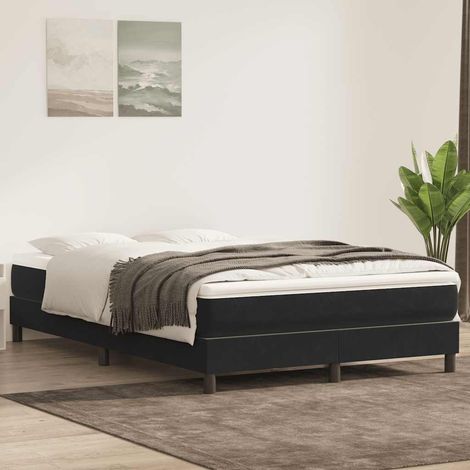 Cadre de lit avec sommier à lattes 140 x 220 cm, velours noir, pieds – sans matelas - PANGIVO (1/5)