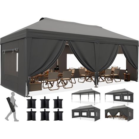 Quictent Tonnelle pop-up 3x6m avec verrou central et évents, gris