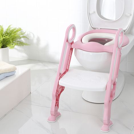 Aqrau Siège de Toilette, Echelle pour Bébé Réglable et Pliable - Blanc rose (1/5)
