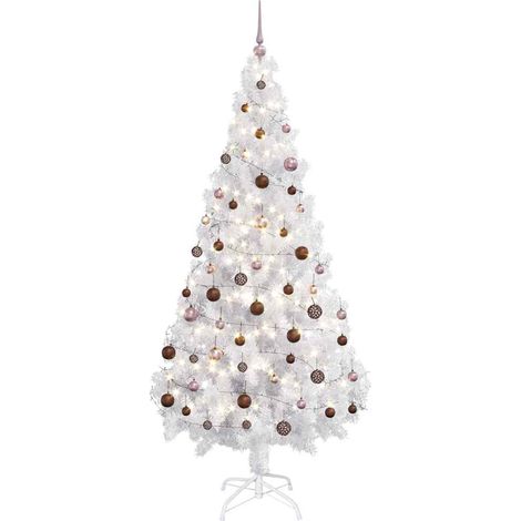 vidaXL Árbol de Navidad preiluminado con luces y bolas blanco 180 cm (1/5)