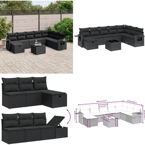 Salon de jardin 9 pcs avec coussins noir résine tressée - Ensemble Salon De Jardin - Mobilier De Jardin - Résine Tressée - Rotin Synthétique - Table Basse Extérieure - Home & Living (1/5)