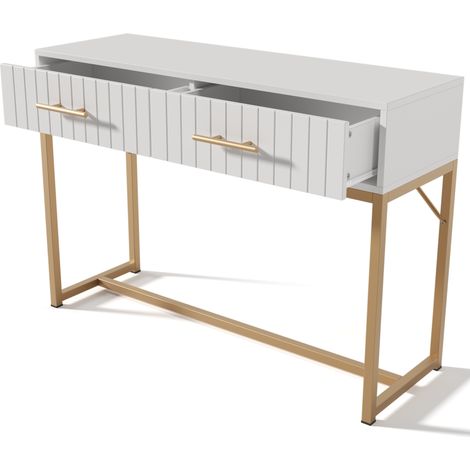 Tavolo da trucco bianco con 2 cassetti 100 x 45 x 75 cm con base in metallo (1/5)