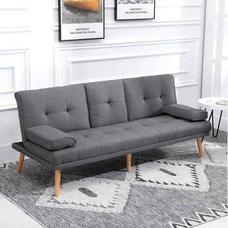 Divano letto 181x77x78 cm grigio scuro in poliestere con tavolino pieghevole e schienale regolabile (1/5)