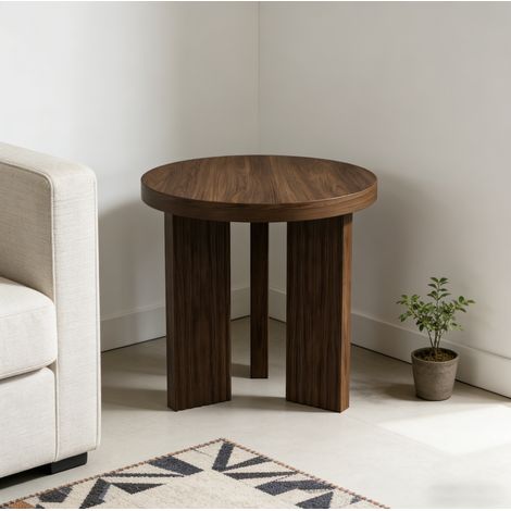 Mesa auxiliar redonda moderna de MDF, efecto madera nogal, OKWISH (1/5)