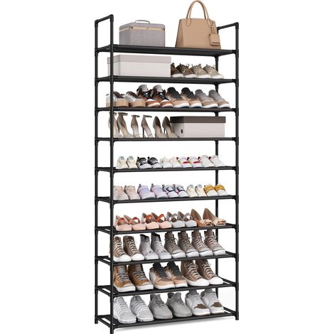 Étagère Chaussure à 10 Niveaux, Meuble de Rangement, 83 x 28 x 173 cm, Cadre en Métal, en Tissu Non-tissé, pour Entrée, Chambre, Noir (1/5)