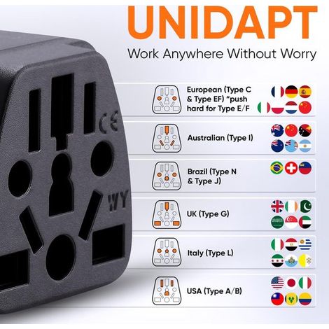 Adaptador de enchufe de viaje americano，enchufe de pared americano de 3 clavijas con conexión a tierra，cargador de toma de corriente (1 pieza) (1/4)