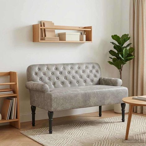 Canapé 2 places capitonné en simili daim gris clair, 120 x 65 x 78 cm - PANGIVO (1/5)
