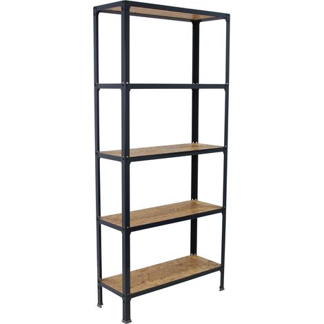 Bibliothèque étagère de salon, 1800x800x300 mm, 5 hauteurs, Plateau en bois, Style industriel, Métallisé, Anthracite/Osb - SimonRack