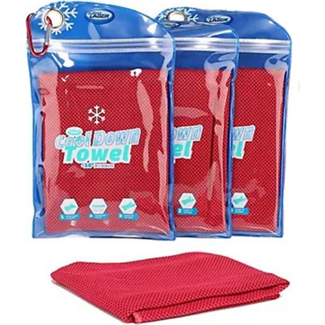 Serviette rafraichissante avec sac lot de 3 rouge polyester a sechage rapide