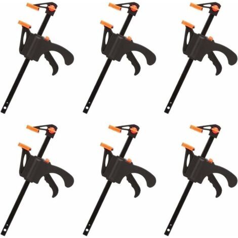 Dstockage Lot de 6 Serre-joints en Forme de F, Serre Joint avec Serrage Rapide et Facile, Outils Main pour Menuiserie, Porte en Bois(4pouces)