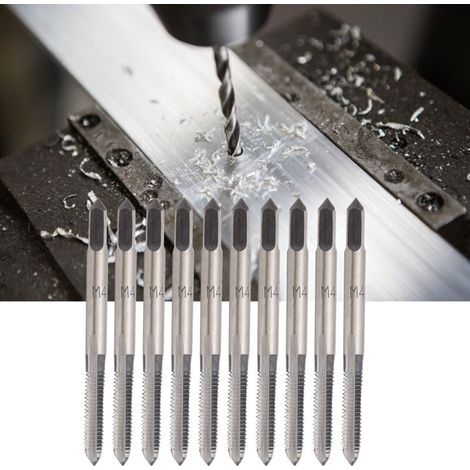 Juego de 10 machos de roscar métricos de cabeza cónica M4 de Ulisem, de acero al carbono, para taladrar agujeros roscados en madera, plástico y aluminio. (1/4)