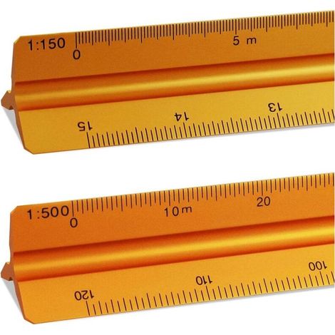 2 Pièces Règle Triangulaire 1:20, 1:25, 1:50, 1:75, 1:100, 1:125 et 1:100, 1:200, 1:250, 1:300, 1:400, 1:500 (Or) 30cm (1/5)
