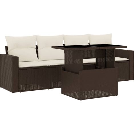 vidaXL Set Divano da Giardino 5 pz con Cuscini Marrone in Polyrattan (1/5)