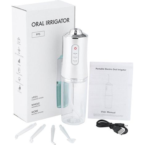 220 ml kabellose, wasserdichte elektrische Munddusche mit 4 Düsen und 3 Druckstufen (weiß)
