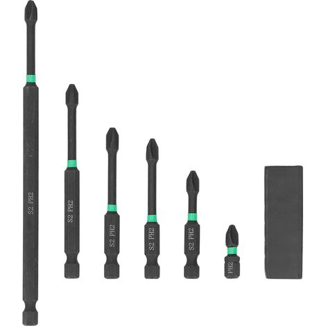 Lot de 6 embouts cruciformes PH2 S2 acier aimanté pour vissage électrique (1/5)