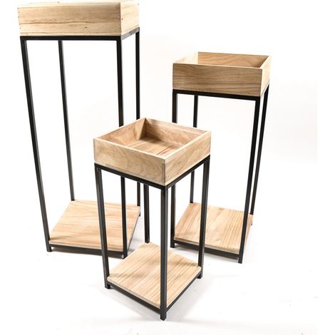 Set 3 Fioriera porta vaso in legno e metallo da interno ed esterno Shabby