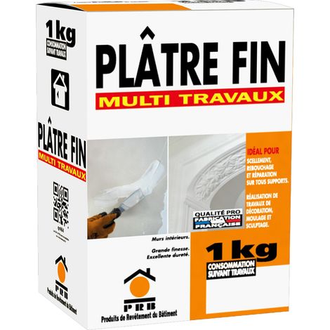 Plâtre Fin 1kg - Rebouchage, Scellement et Décoration - Prise Rapide - Application Facile - Finition Lisse - Pour Murs et Plafonds Intérieurs (1/3)