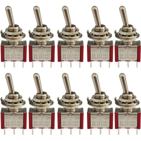 Lot de 10 Interrupteur à bascule,3 broches SPDT ON-Off-ON,Montage 6mm,Pièces automobiles,Rouge (1/5)