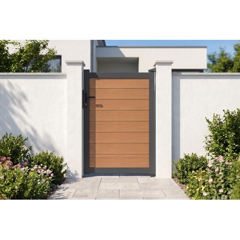 Puerta ATHOS de 1 m x 160 cm de madera compuesta maciza de teca con marco de aluminio. (1/5)