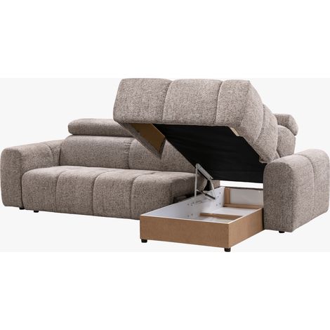 ALEXIA Canapé d'angle convertible avec têtières relevables en tissu taupe - Angle droit (1/5)