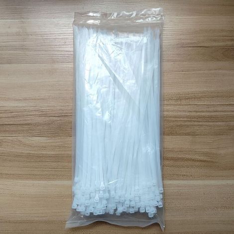 Lot de 250 serre-câbles auto-bloquants blancs 300 mm x 4,8 mm pour la gestion des câbles, le jardinage et l'installation électrique (1/4)