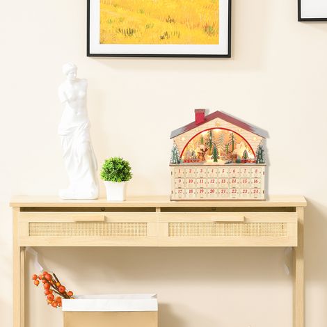 Calendrier de l'Avent à remplir, 24 tiroirs et compartiments, calendrier de Noël avec lumières LED, bois naturel, 36 x 10 x 34 cm