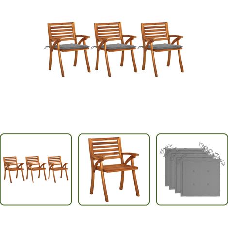 Essstühle -  Garten-Essstühle mit Kissen 3 Stk. Massivholz Akazie (1/5)