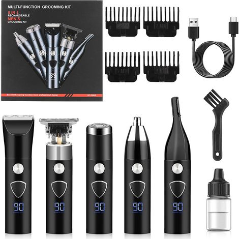 Tondeuse à cheveux, ensemble tondeuse à barbe électrique professionnelle 5 en 1 (noir) (1/4)