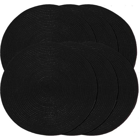 Lot de 6 sets de table ronds tressés de 38,1 cm pour tables de salle à manger, sets de table tissés naturels résistants à la chaleur (rond, noir)'Noir 6 PCS'Noir'6 PCS