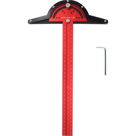 Règle d'angle en alliage d'aluminium rouge noir réglable pour menuiserie, équerre en T de précision pour bois. (1/5)