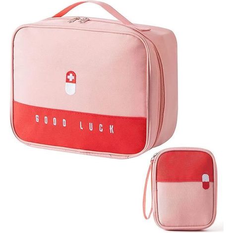 2Pcs Trousse de Premiers Secours,Boite de d'urgence,Trousse de Secours Vide,Portable ,pour Camping, Voyages,l'école,maison (Rose) (1/4)