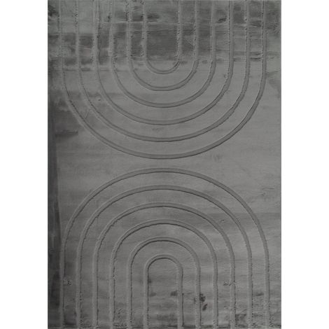 Tapis anthracite géométrique doux antidérapant lavable - 120 x 160 cm (1/5)