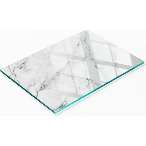 Planche décorative multifonctionnelle de cuisine en verre trempé effet marbre 80x52 cm (1/5)