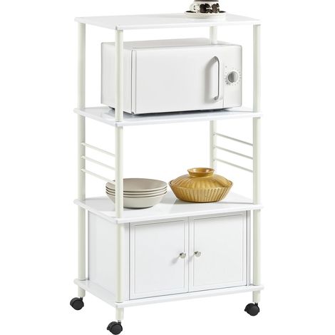 Carrello da cucina, design salvaspazio, mobile con ruote, avorio (1/5)