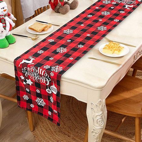 Chemin de table de Noël, Chemin de table de Noël lavable en lin, motif neige (1/5)