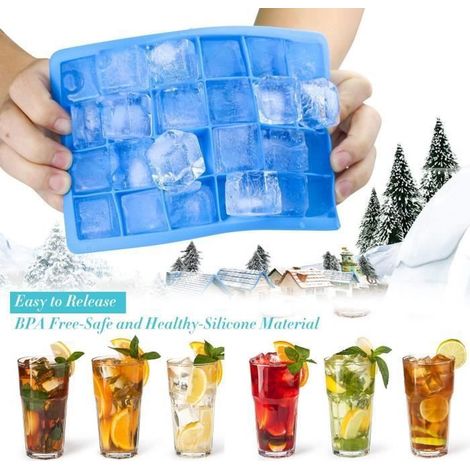 Bac à Glacons en Silicone Souple avec Couvercle Moule a Glace Cube Bleu 24 (1/4)