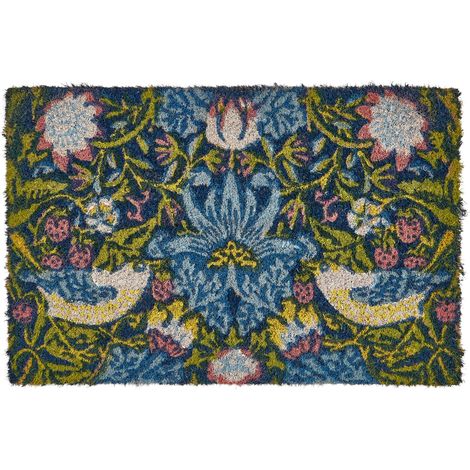 Felpudo moderno de interior 40 x 60 cm motivo floral reverso de PVC antideslizante fibra de coco multicolor Sakesar (1/5)