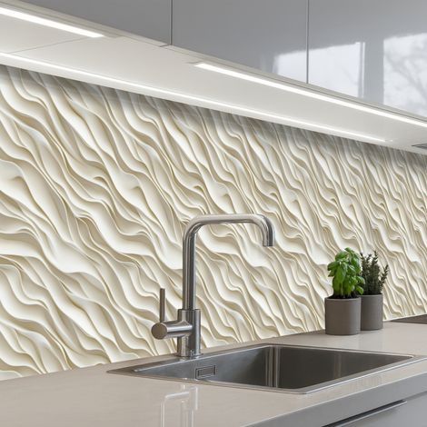 Kitchen Splashback Waves - White - Minimalist 350x60 cm