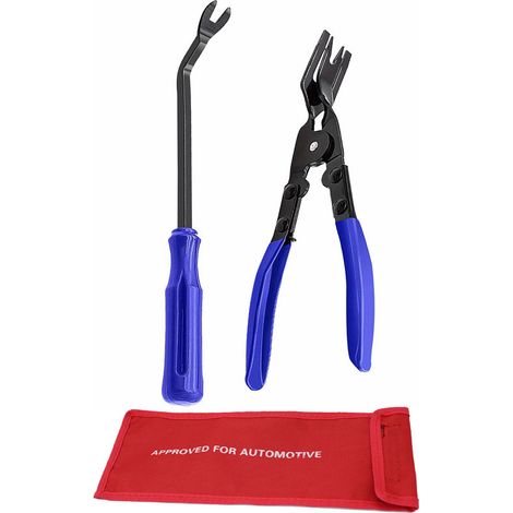 Kit para desmontar clips de fijación de coche, 3 piezas (destornillador de 20 cm, alicates, bolsa azul)