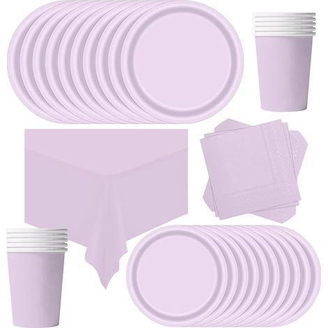Vaisselle Jetable Anniversaire Violet clair,Assiette Carton Papier Tasses Serviettesr Nappe pour Fête de Noël,Vaisselle de Fête Enfants,Barbecue Les Fêtes Les Pique-niques (1/5)