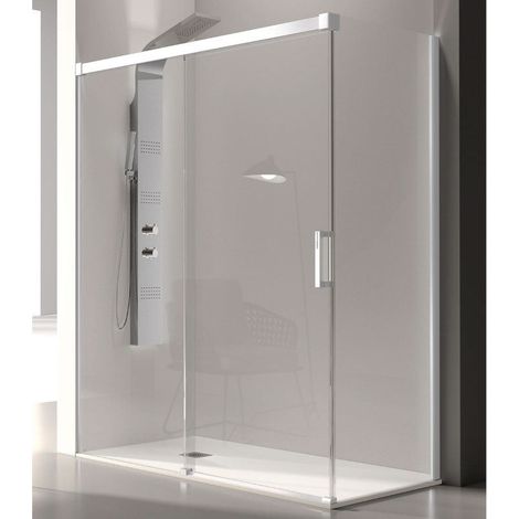 Mampara de ducha frontal + Puerta Corredera 135  cm GLASÉ perfil Blanco Pared lateral: 66 - 69 cm