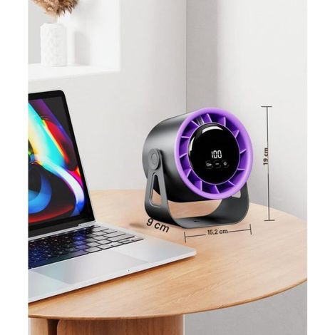 Ventilateur De Bureau - Sans Fil - USB Rechargeable - 100 Niveaux De Vitesse - Écran LED - Batterie 4000 Maha - Portable - 1 Pièce (1/5)