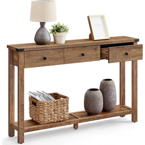 Table Console avec 3 Tiroirs et Étagère, 120 x 24 x 76 cm (1/5)