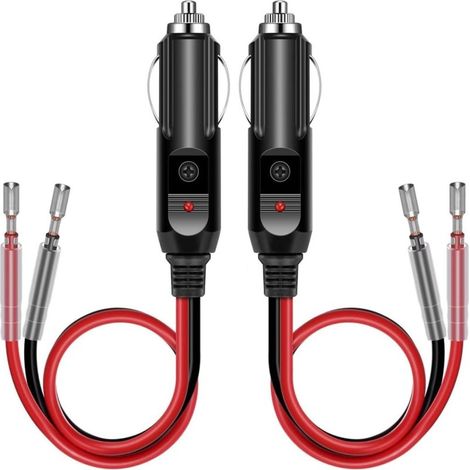 Adaptateur allume-cigare mâle avec voyant LED, fusible 12 V 15 A, rallonge universelle 16 AWG (lot de 2)