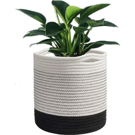 Zimmerpflanzenkorb, gewebter Blumentopf, Pflanztopf aus Baumwollseil, Aufbewahrungskorb für Spielzeug und Kleidung, 20 cm Durchmesser (1/5)
