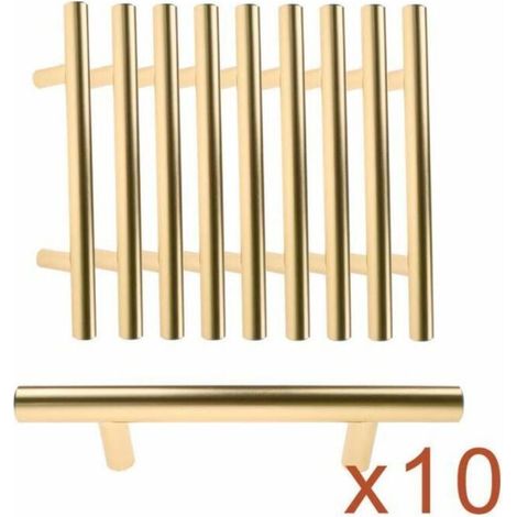 Poignée de porte en forme de T Style nordique Doré Diamètre 12 mm Longueur 150 mm Distance des trous 96 mm 10 pièces À l'intérieur et à l'exterieur (1/4)