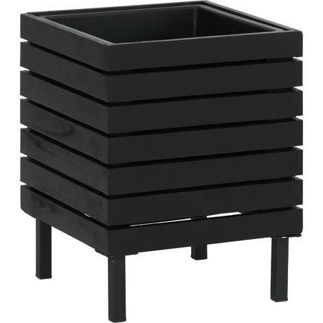 [NEUWERTIG] Pflanzkasten HHG-456, Blumenkasten quadratisch Outdoor Stahl Akazie 43x33x33cm MVG-zertifiziert schwarz