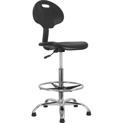 Siège Assis-Debout, Tabouret de Bureau Haut avec Dossier, Réglable 57–81 cm, Assise Ergonomique, Repose Pied Réglable, Pieds Fixes, Structure métal chromé, pour Bureau et Tables Hautes (1/5)