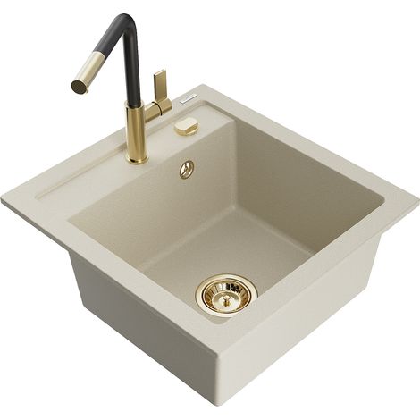 Mexen Vito 1-Becken-Granit-Spüle mit Mischbatterie Flora, Beige - 6503-69-670401-57-G (1/5)